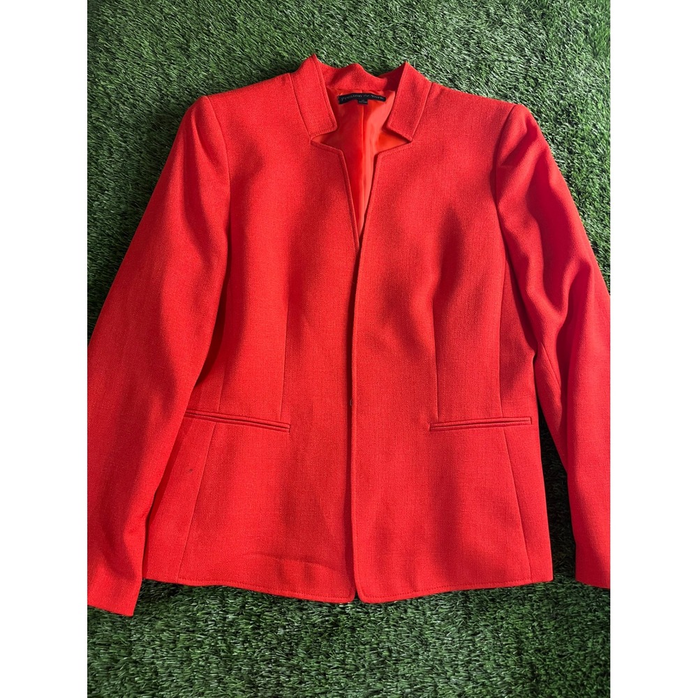 Preston & York Blazer Womens 14 Orange Crepe Notch Collar Open Front Lined
